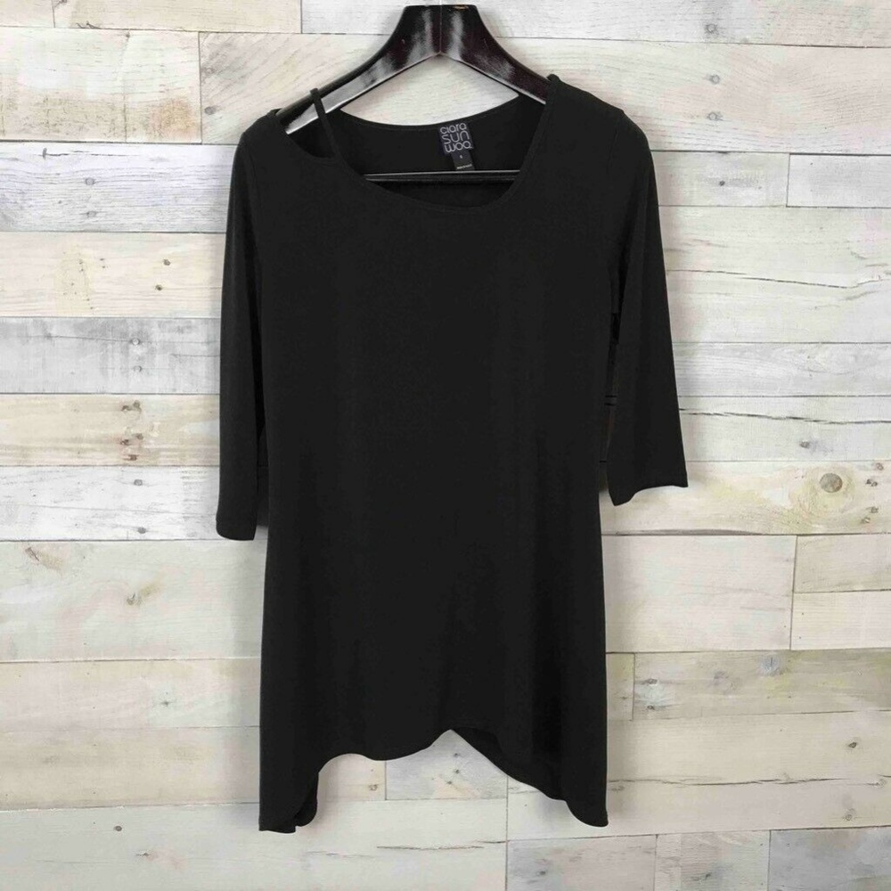 Clara Sun Woo Blouse Shirt Black 3/4 Sleeve Small